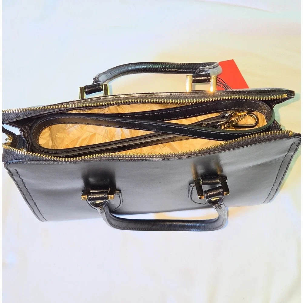 Lisa Minardi Satchel Handbag Medium Black NEW Leather Made in Italy